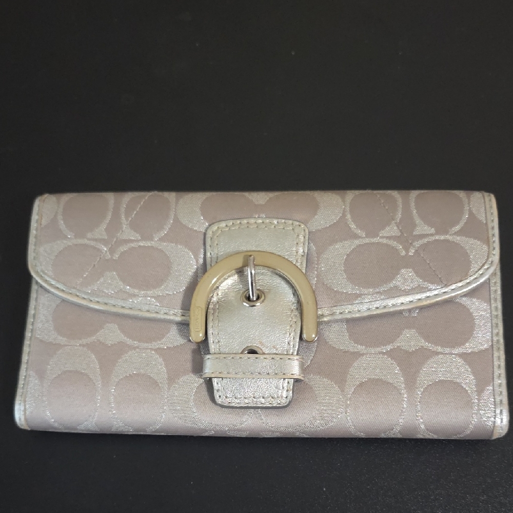 Coach Metallic Silver Signature Buckle Wallet